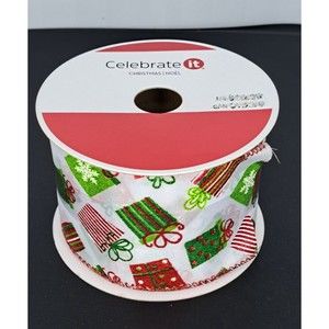 NEW Celebrate it Wired Ribbon Red & Green Gifts Holiday 2.5"x20' Christmas